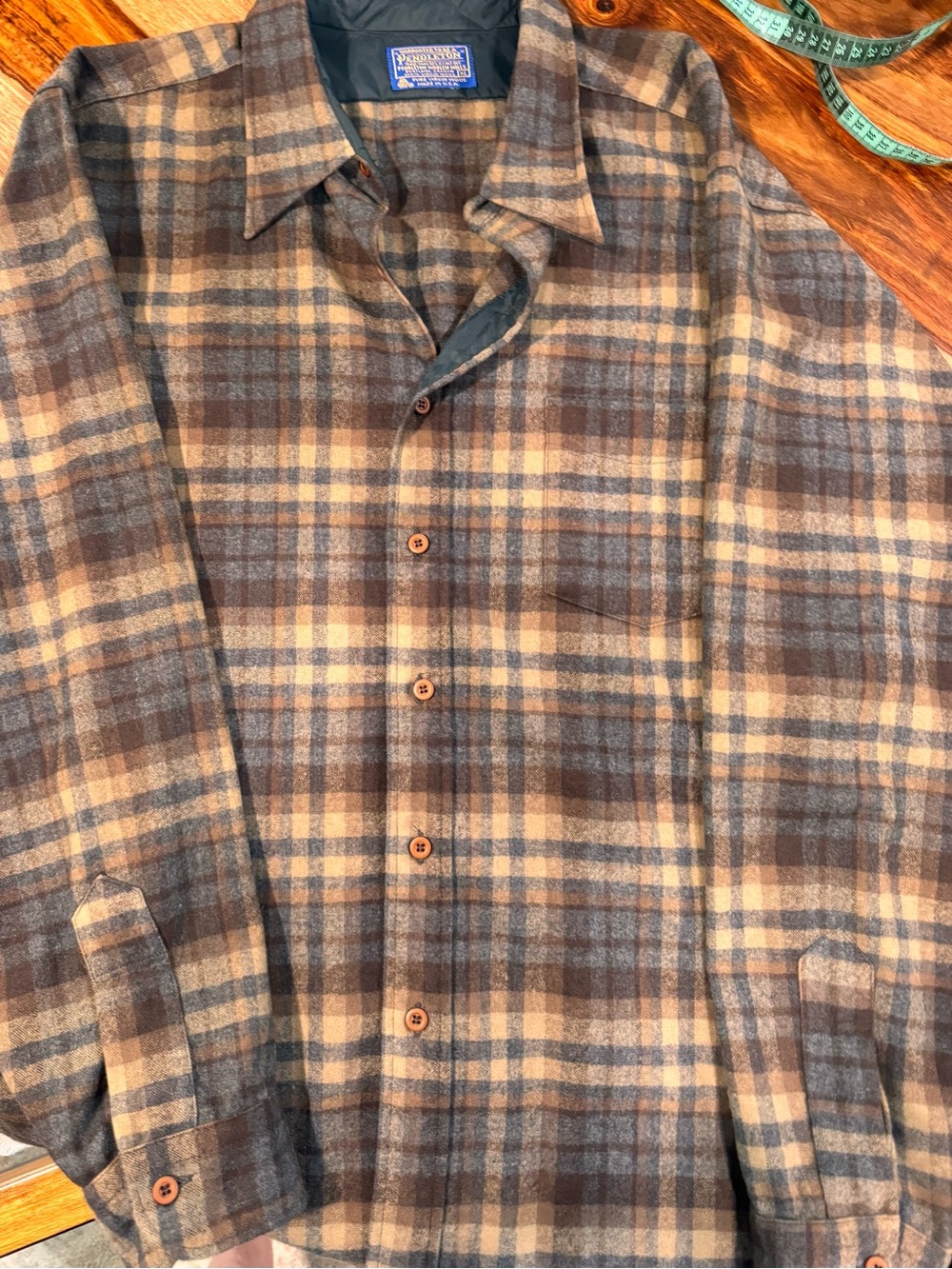 Pendleton Brown & Gray Plaid Wool  Vintage
